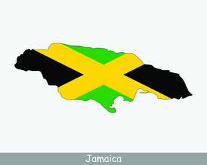 Jamaica Map Flag. Map of Jamaica with the Jamaican national flag isolated on white background. Vector Illustration.