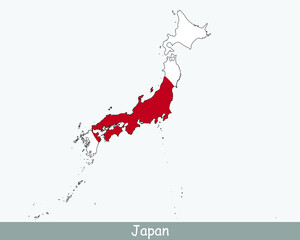 Japan Map Flag. Map of Japan with the Japanese national flag isolated on white background. Vector Illustration.