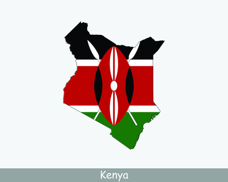 Kenya Map Flag. Map of the Republic of Kenya with the Kenyan national flag isolated on white background. Vector Illustration.