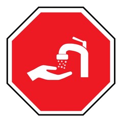 Se laver les mains, panneau stop