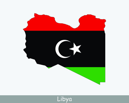 Libya Map Flag. Map of the State of Libya with the Libyan national flag isolated on white background. Vector Illustration.