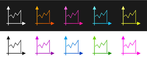 Set Graph, schedule, chart, diagram, infographic, pie graph icon isolated on black and white background. Vector