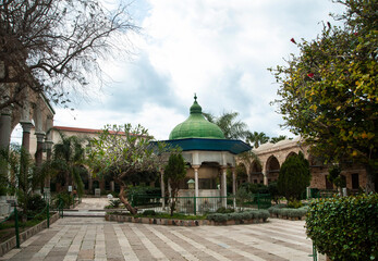 The courtyard of El-Jazzar Mosque. Historic El-Jazzar mosque in the old city of Akko (Acre).Israel.
