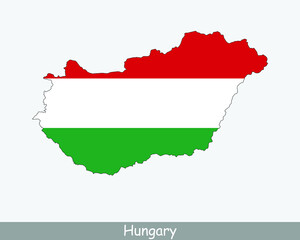 Hungary Map Flag. Map of Hungary with the Hungarian national flag isolated on white background. Vector Illustration.