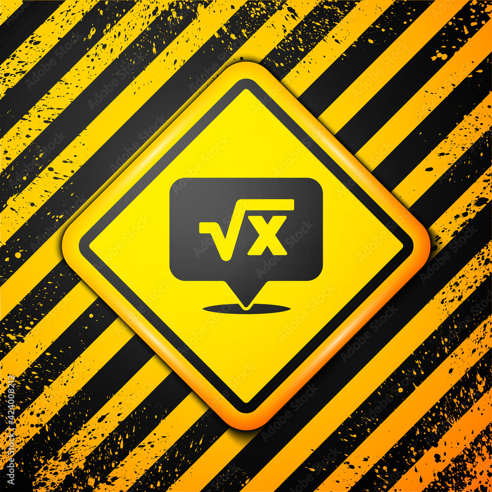 Poster Black Square root of x glyph icon isolated on yellow background. Mathematical expression. Warning sign. Vector