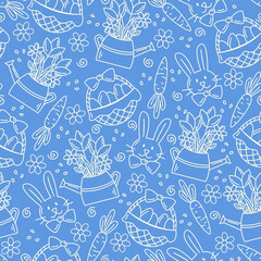 Seamless easter pattern in doodle style.