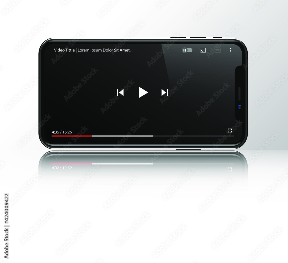 Poster smartphone with video player on the screen. modern social media interface design template for web an