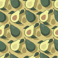 Avocado fruits seamless pattern. Vector illustration in a flat style.
