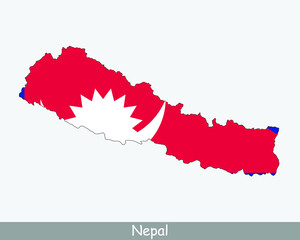Nepal Flag Map. Map of the Federal Democratic Republic of Nepal with the Nepalese national flag isolated on white background. Vector Illustration.