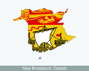 New Brunswick Map Flag. Map of New Brunswick flag isolated on white background. Canadian province, Canada. Vector illustration.