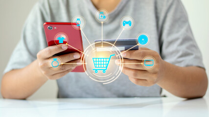 Internet shopping cart icon online business concept and convenience of internet financial transaction.