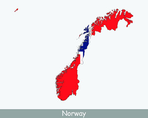Norway Flag Map. Map of the Kingdom of Norway with the Norwegian national flag isolated on white background. Vector Illustration.
