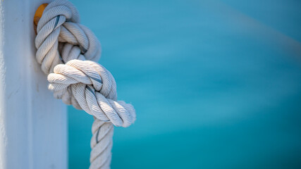 Mooring Rope Tied On Dock Ship - obrazy, fototapety, plakaty