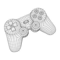 Game controller or gamepad for videogames. Wireframe low poly mesh