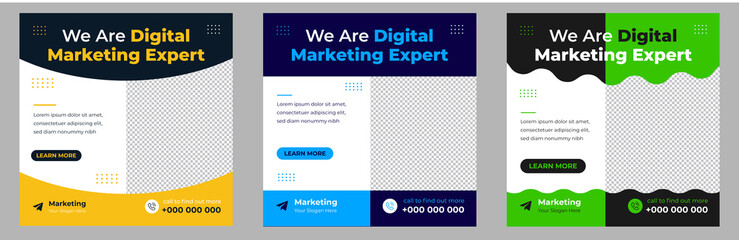 Obraz premium Digital Marketing Social Media Post Template design set, Digital marketing agency, creative marketing expert, Digital Business Marketing Social Media Banner, creative business agency post banner 