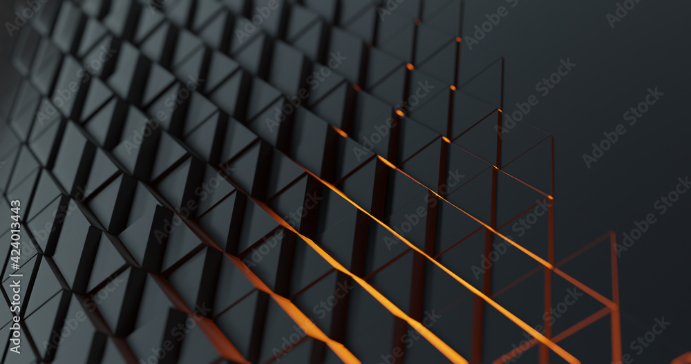 Fototapete abstract background with triangles and orange red glow. metallic reflection style for business and c