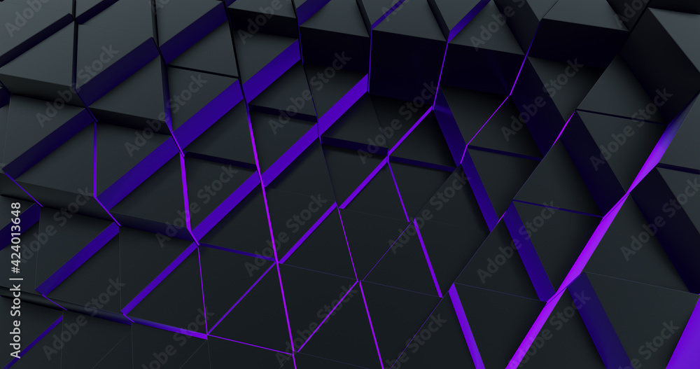 Poster abstract background with metal poly and purple glow. metallic reflection and dynamic style for busin