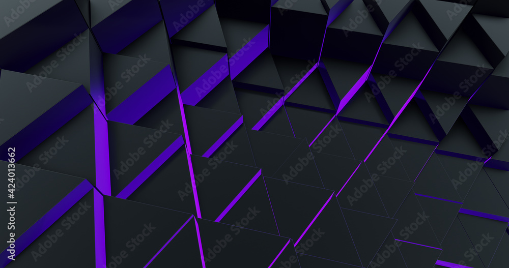 Poster triangle shapes abstract background with purple glow. for business and corporate template. 3d render
