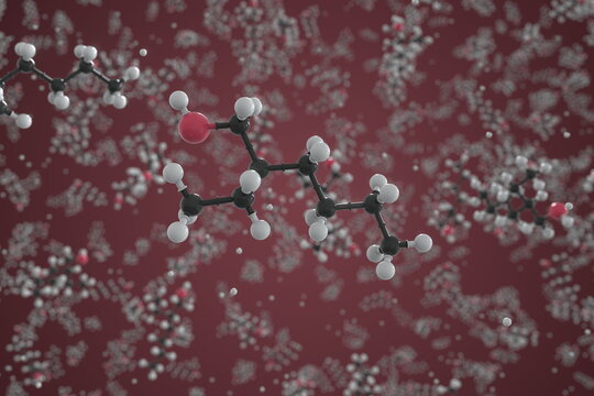 2-ethyl-1-hexanol molecule. Ball-and-stick molecular model. Chemistry related 3d rendering
