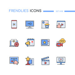 Cinema Online - modern line design style icons set
