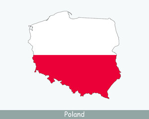 Poland Flag Map. Map of the Republic of Poland with the Polish national flag isolated on a white background. Vector Illustration.