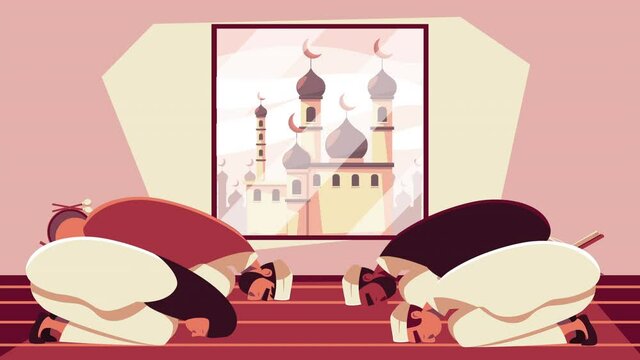ramadan kareem animation with muslim people praying and taj mahal photography