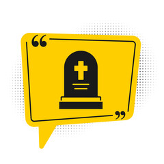 Black Grave with tombstone icon isolated on white background. Yellow speech bubble symbol. Vector