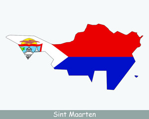 Sint Maarten Map Flag. Map of Sint Maarten with flag isolated on a white background. Constituent country in the Kingdom of the Netherlands. Vector illustration.