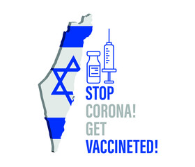 COVID-19 vaccine and syringe  Israeli flag, composition with copy space. vaccine concept.
