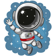 Cartoon astronaut  flying on a space background © reginast777