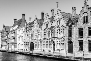 Old medieval traditional architecture in the travee bourgeoise (bourgeois span) style in the historic centre of Bruges, Belgium UNESCO world heritage site