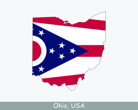 Ohio Map Flag. Map of OH; USA with the state flag isolated on white background. United States; America; American; United States of America; US State. Vector illustration.
