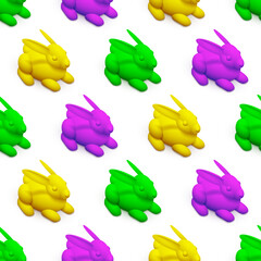 Vector seamless pattern with isometric rabbit toys. Easter repeating background.
