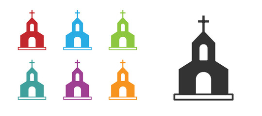 Black Church building icon isolated on white background. Christian Church. Religion of church. Set icons colorful. Vector