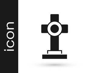 Black Grave with cross icon isolated on white background. Vector
