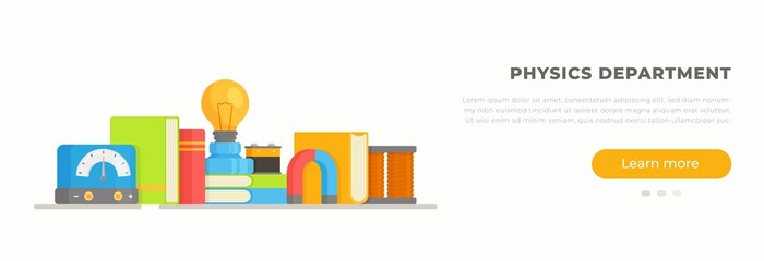 Physical sign. Vector illustration of a physics lesson. Conducting an experiment in class with students.