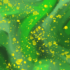 Dark green blurred background with yellow splashes. Bright artistic background as a design for creative posters, flyers, texture for posts in social networks.