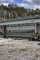 Fototapeta na wymiar Portna sluice, flood defence and Eel fishery, The River Bann, Kilrea, Londonderry, Northern Ireland