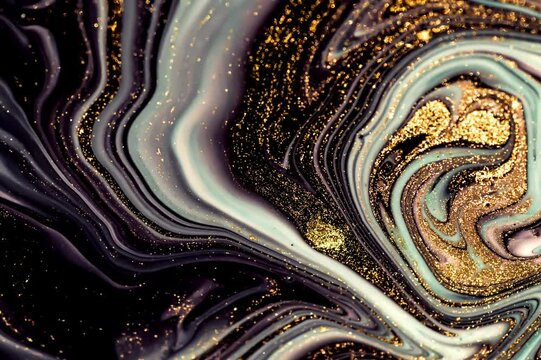 Treasury of art. Golden Night. Swirls of marble. Painting aesthetically mesmerizing. Abstract fantasia with golden powder. Extra special and luxurious- ORIENTAL ART. Ripples of agate. Natural luxury.