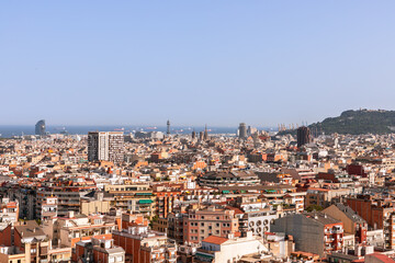 Fototapeta na wymiar View over Barcelona from the top of Tibidabo mountain