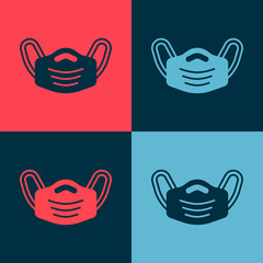 Fototapeta premium Pop art Medical protective mask icon isolated on color background. Vector