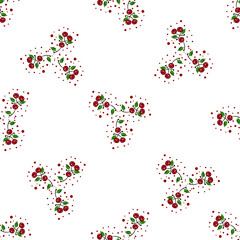 Seamless pattern with bright cherries on a white background. Suitable for fabric, wrapping paper, napkins, dishes, wallpapers, bags, covers, dishes, souvenirs, covers for smartphones, cafes.	