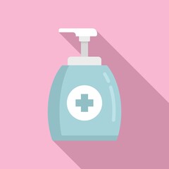 Apply antiseptic bottle icon, flat style