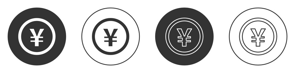 Black Chinese Yuan currency symbol icon isolated on white background. Coin money. Banking currency sign. Cash symbol. Circle button. Vector