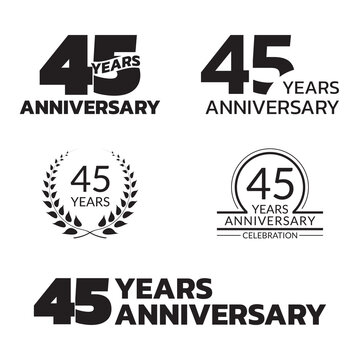 45 years anniversary icon or logo set. 45th birthday celebration badge or label for invitation card, jubilee design. Vector illustration.