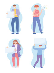 people placard megaphones