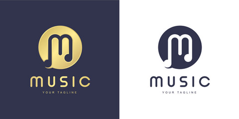 Minimalist M letter logo with "music" and "singing" concept