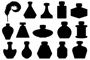 Set of different inkwells isolated on white