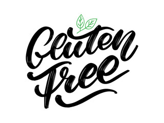 Gluten free label. Hand drawn brush lettering. Logo, badge template for healthy food stores and markets.