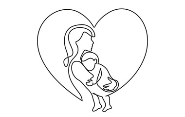 Happy Mother day card. Continuous one line drawing.